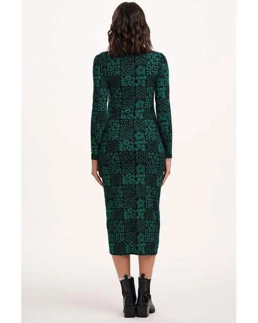 Taliah Jersey Midi Dress - Black/Green