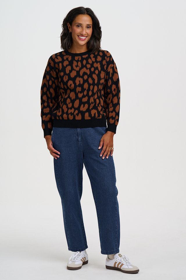 Myla Jumper - Black Brown Leopard