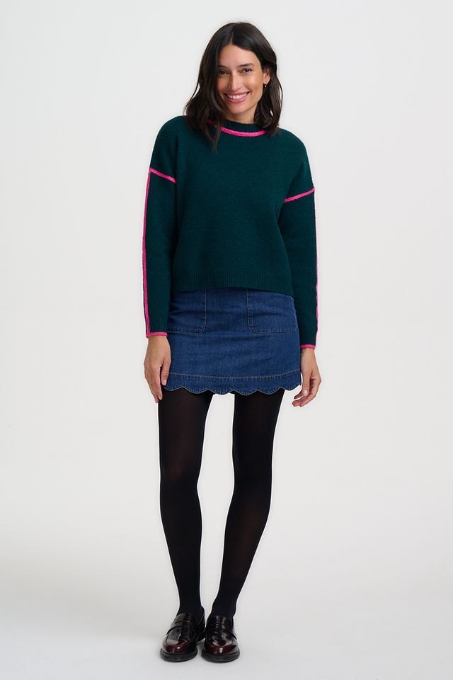 Rozalia Jumper - Dark Jade Green Hot Pink Trim