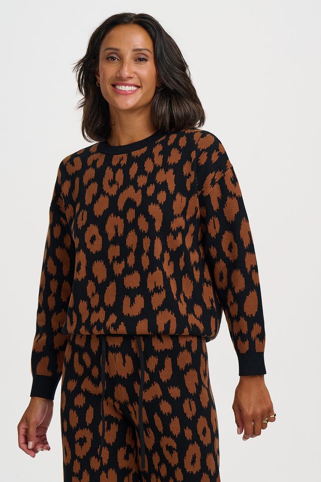 Myla Jumper - Black Brown Leopard