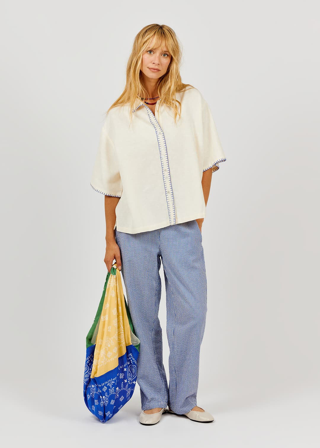 AP Gingham Trousers - Cobalt