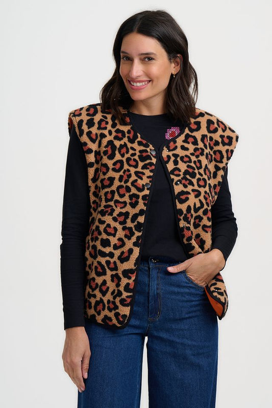 Sophie Fleece Gilet - Brown Leopard