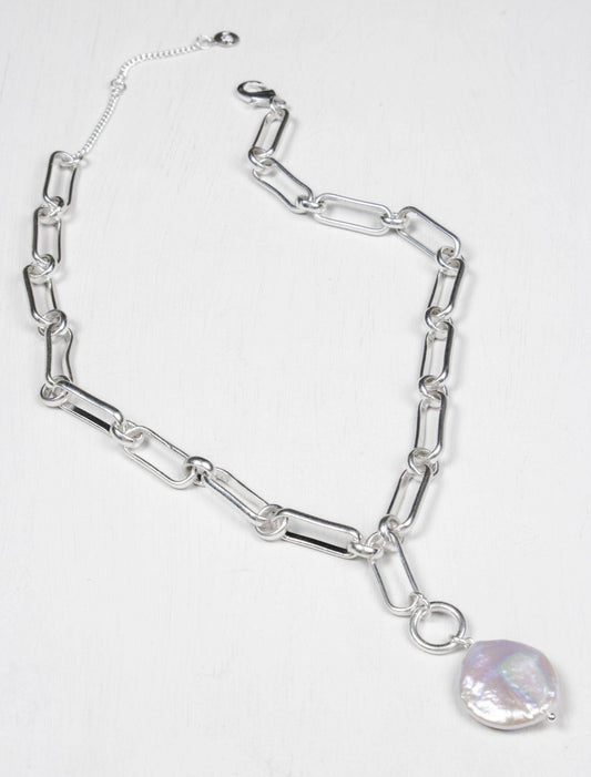 Olia Tilda Necklace - silver/pearl